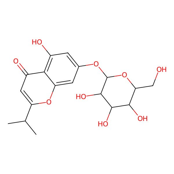 2D Structure of 5-Hydroxy-2-propan-2-yl-7-[3,4,5-trihydroxy-6-(hydroxymethyl)oxan-2-yl]oxychromen-4-one