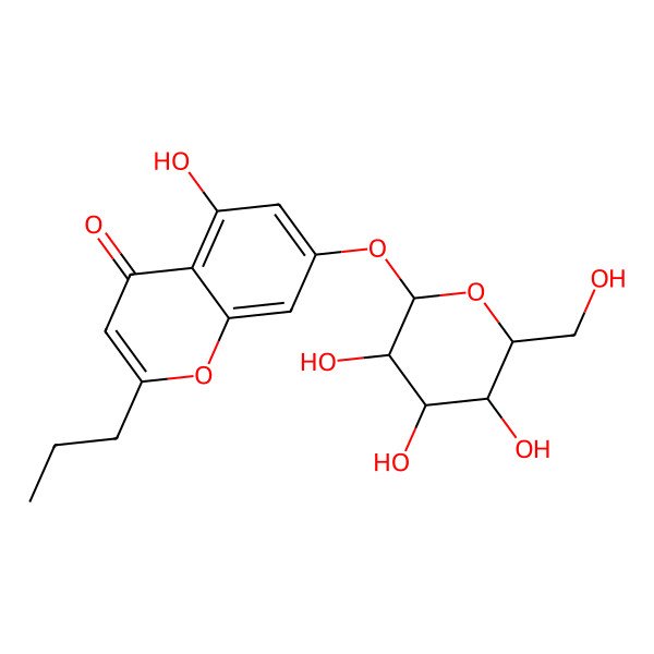2D Structure of 5-hydroxy-2-propyl-7-[(2S,3R,4S,5S,6R)-3,4,5-trihydroxy-6-(hydroxymethyl)oxan-2-yl]oxychromen-4-one