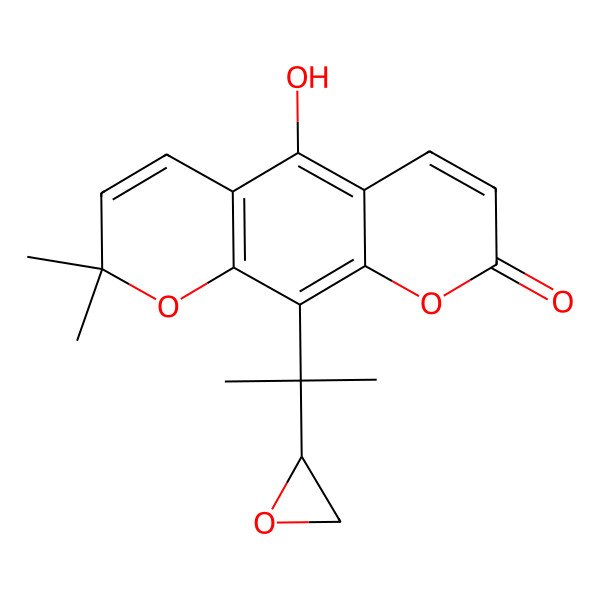 2D Structure of 5-hydroxy-2,2-dimethyl-10-[2-[(2S)-oxiran-2-yl]propan-2-yl]pyrano[3,2-g]chromen-8-one