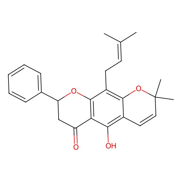 2D Structure of 5-Hydroxy-2,2-dimethyl-10-(3-methylbut-2-enyl)-8-phenyl-7,8-dihydropyrano[3,2-g]chromen-6-one