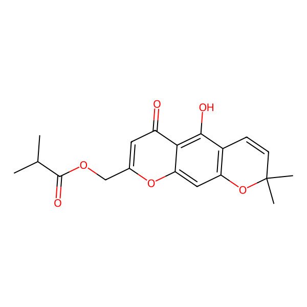 2D Structure of (5-Hydroxy-2,2-dimethyl-6-oxopyrano[3,2-g]chromen-8-yl)methyl 2-methylpropanoate