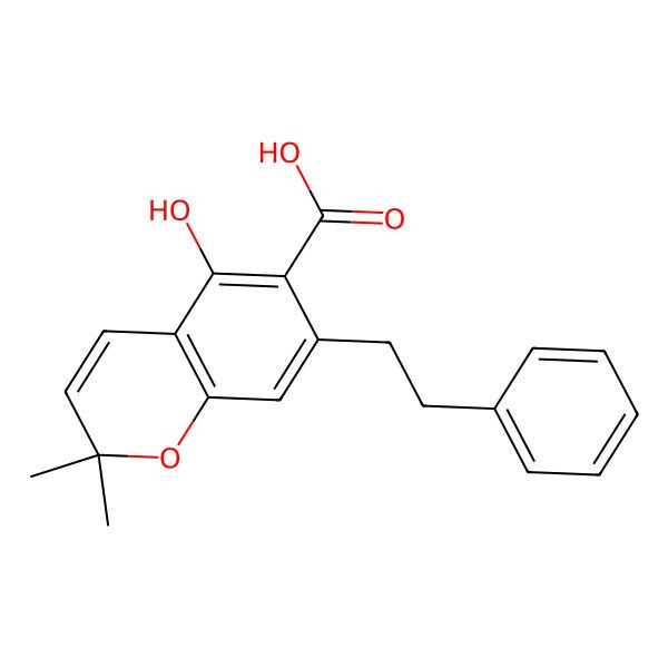 2D Structure of 5-Hydroxy-2,2-dimethyl-7-(2-phenylethyl)chromene-6-carboxylic acid