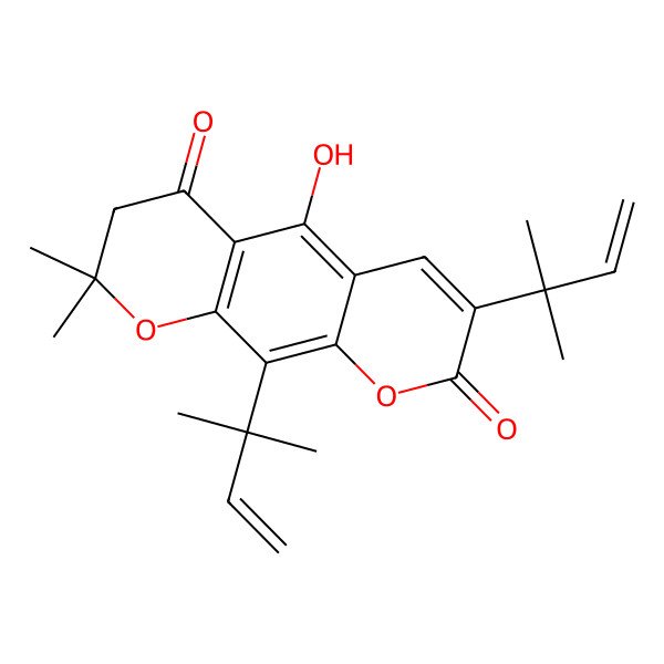 2D Structure of 5-hydroxy-2,2-dimethyl-7,10-bis(2-methylbut-3-en-2-yl)-3H-pyrano[3,2-g]chromene-4,8-dione