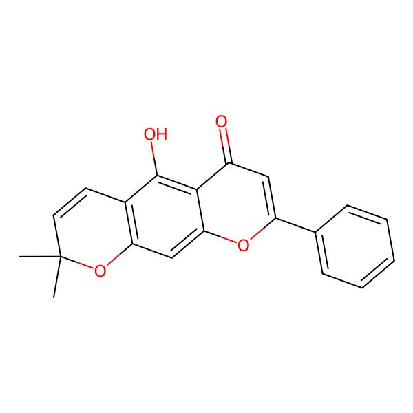 2D Structure of 5-Hydroxy-2,2-dimethyl-8-phenylpyrano[3,2-g]chromen-6-one