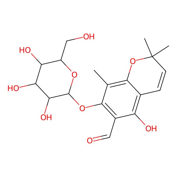 2D Structure of 5-Hydroxy-2,2,8-trimethyl-7-[3,4,5-trihydroxy-6-(hydroxymethyl)oxan-2-yl]oxychromene-6-carbaldehyde