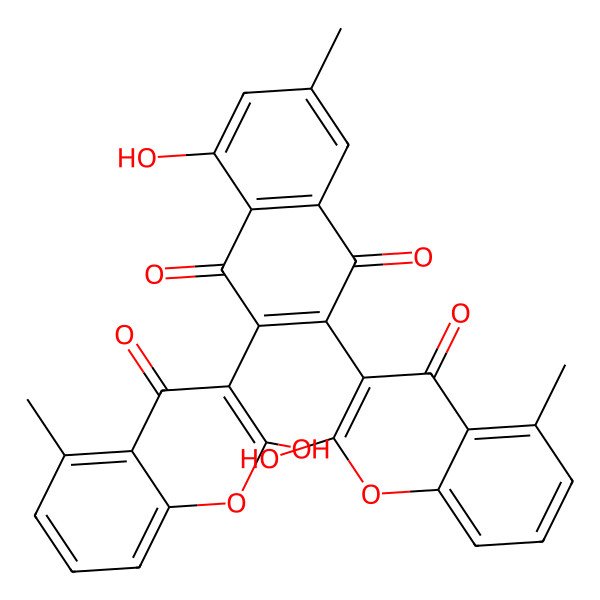 2D Structure of 5-Hydroxy-2,3-bis(2-hydroxy-5-methyl-4-oxochromen-3-yl)-7-methylnaphthalene-1,4-dione 2D Structure of 5-Hydroxy-2,3-bis(2-hydroxy-5-methyl-4-oxochromen-3-yl)-7-methylnaphthalene-1,4-dione