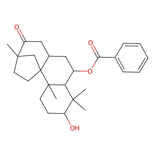 2D Structure of (5-Hydroxy-2,6,6,13-tetramethyl-12-oxo-8-tetracyclo[11.2.1.01,10.02,7]hexadecanyl) benzoate