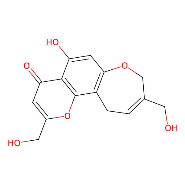 2D Structure of 5-Hydroxy-2,9-bis(hydroxymethyl)-8,11-dihydro-4H-pyrano[2,3-g][1]benzooxepin-4-one