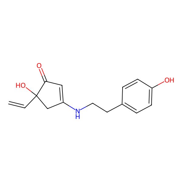 2D Structure of 5-Hydroxy-3-[[2-(4-hydroxyphenyl)ethyl]amino]-5-vinyl-2-cyclopenten-1-one