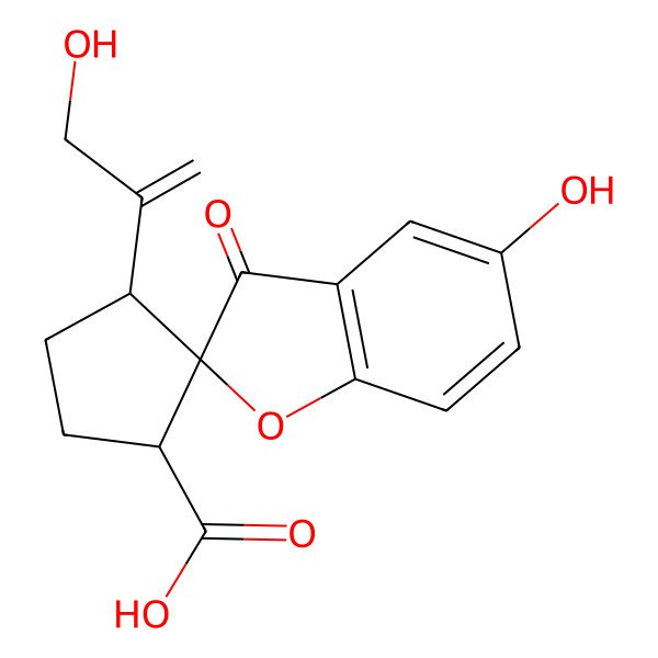 2D Structure of 5-Hydroxy-3'-(3-hydroxyprop-1-en-2-yl)-3-oxospiro[1-benzofuran-2,2'-cyclopentane]-1'-carboxylic acid