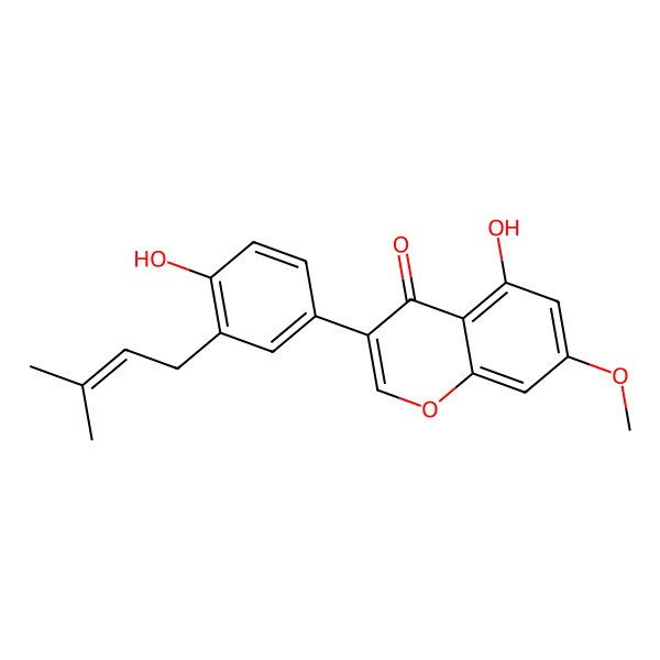 2D Structure of 5-Hydroxy-3-[4-hydroxy-3-(3-methylbut-2-enyl)phenyl]-7-methoxychromen-4-one