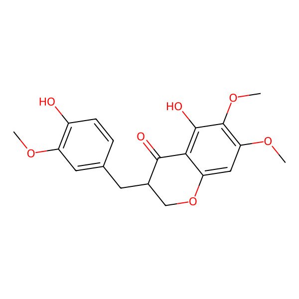 2D Structure of 5-Hydroxy-3-[(4-hydroxy-3-methoxyphenyl)methyl]-6,7-dimethoxy-2,3-dihydrochromen-4-one