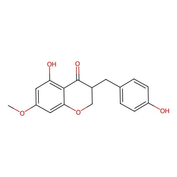 2D Structure of 5-Hydroxy-3-(4-hydroxybenzyl)-7-methoxychroman-4-one 2D Structure of 5-Hydroxy-3-(4-hydroxybenzyl)-7-methoxychroman-4-one