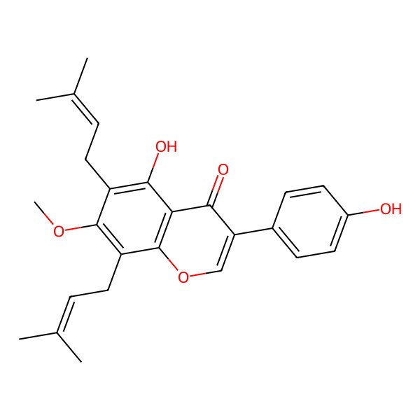 2D Structure of 5-Hydroxy-3-(4-hydroxyphenyl)-7-methoxy-6,8-bis(3-methylbut-2-enyl)chromen-4-one