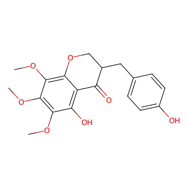 2D Structure of 5-Hydroxy-3-[(4-hydroxyphenyl)methyl]-6,7,8-trimethoxy-2,3-dihydrochromen-4-one