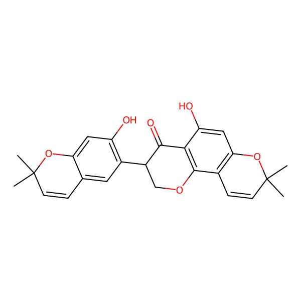 2D Structure of 5-Hydroxy-3-(7-hydroxy-2,2-dimethylchromen-6-yl)-8,8-dimethyl-2,3-dihydropyrano[2,3-h]chromen-4-one