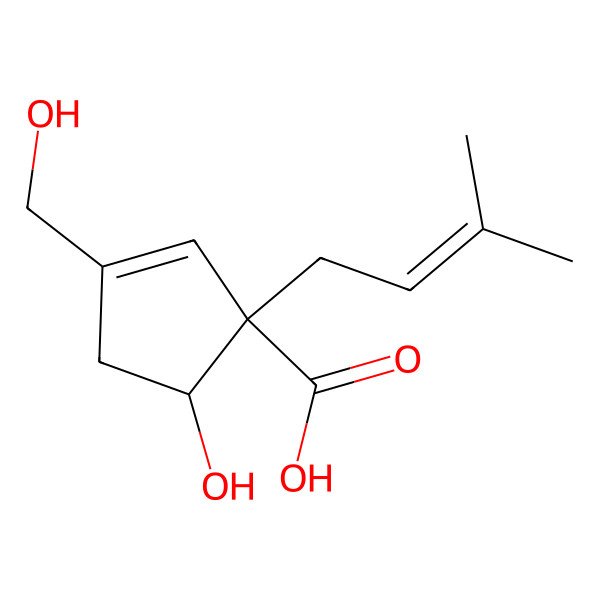 2D Structure of 5-Hydroxy-3-(hydroxymethyl)-1-(3-methylbut-2-enyl)cyclopent-2-ene-1-carboxylic acid