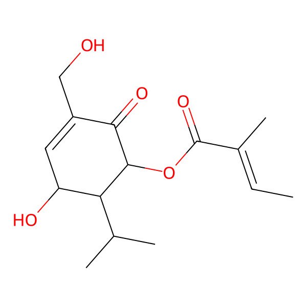 2D Structure of [5-Hydroxy-3-(hydroxymethyl)-2-oxo-6-propan-2-ylcyclohex-3-en-1-yl] 2-methylbut-2-enoate