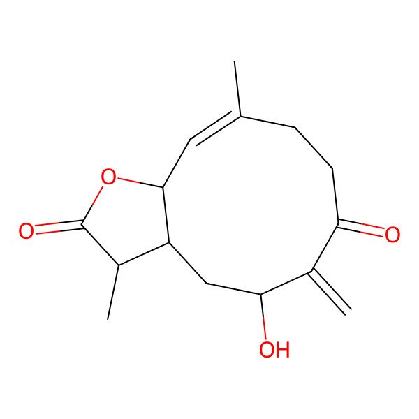 2D Structure of 5-hydroxy-3,10-dimethyl-6-methylidene-3a,4,5,8,9,11a-hexahydro-3H-cyclodeca[b]furan-2,7-dione