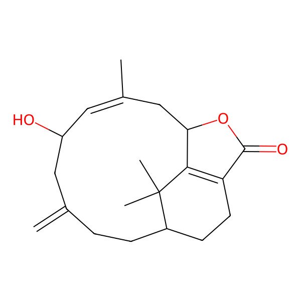 2D Structure of 5-Hydroxy-3,17,17-trimethyl-7-methylidene-15-oxatricyclo[8.5.2.013,16]heptadeca-3,13(16)-dien-14-one