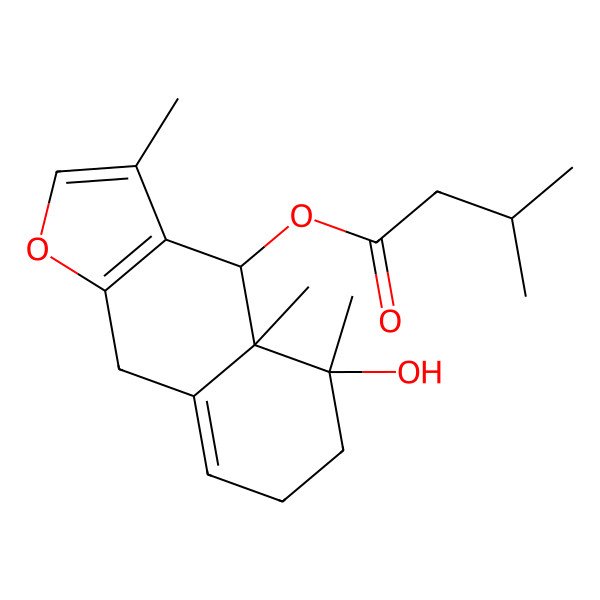 2D Structure of (5-Hydroxy-3,4a,5-trimethyl-4,6,7,9-tetrahydrobenzo[f][1]benzofuran-4-yl) 3-methylbutanoate