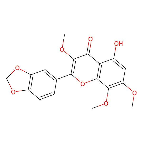 2D Structure of 5-Hydroxy-3,7,8-trimethoxy-3',4'-methylenedioxyflavone 2D Structure of 5-Hydroxy-3,7,8-trimethoxy-3',4'-methylenedioxyflavone