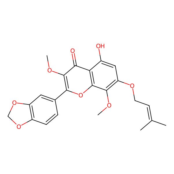 2D Structure of 5-Hydroxy-3,8-dimethoxy-3',4'-methylenedioxy-7-prenyloxyflavone