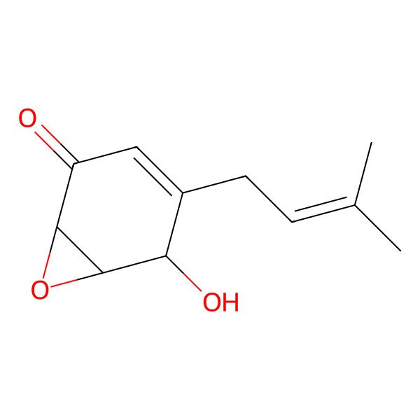 2D Structure of 5-Hydroxy-4-(3-methylbut-2-enyl)-7-oxabicyclo[4.1.0]hept-3-en-2-one