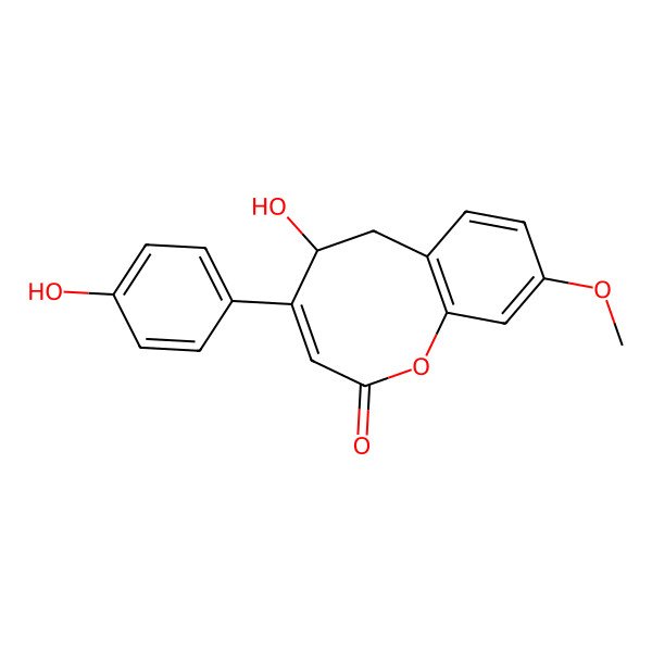 2D Structure of 5-Hydroxy-4-(4-hydroxyphenyl)-9-methoxy-5,6-dihydro-1-benzoxocin-2-one