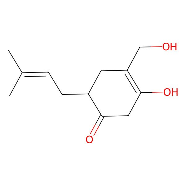 2D Structure of 5-Hydroxy-4-(hydroxymethyl)-2-(3-methylbut-2-en-1-yl)cyclohex-4-en-1-one