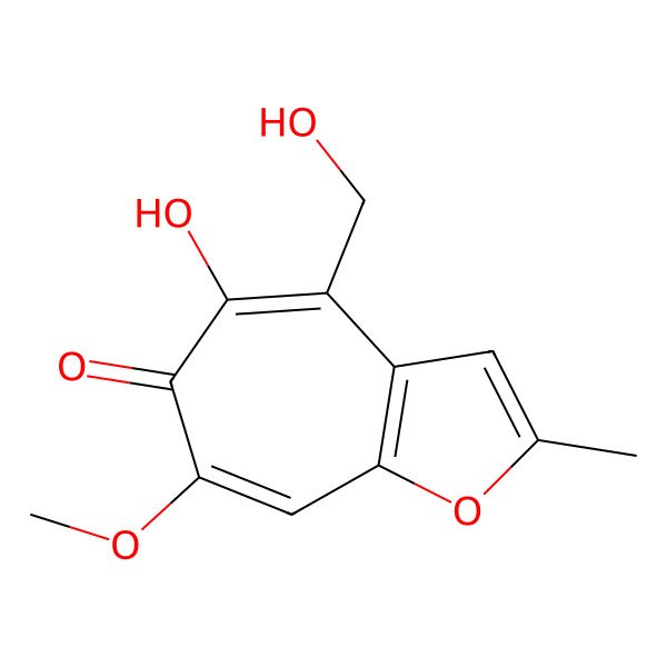 2D Structure of 5-hydroxy-4-(hydroxymethyl)-7-methoxy-2-methylcyclohepta[b]furan-6-one