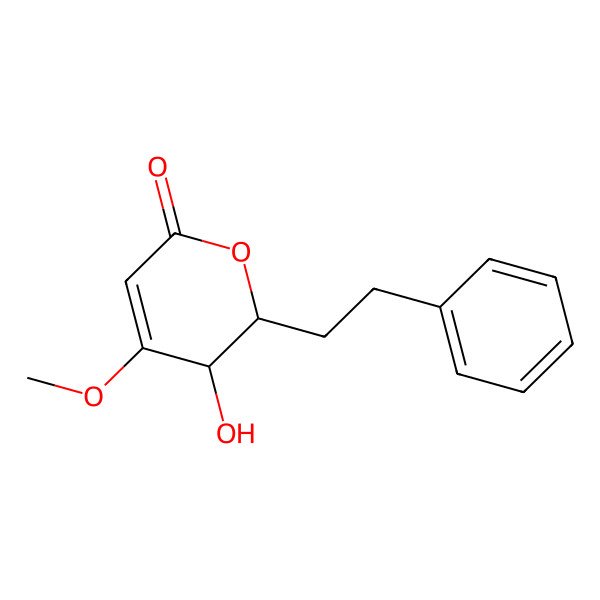 2D Structure of 5-Hydroxy-4-methoxy-6-(2-phenylethyl)-5,6-dihydro-2H-pyran-2-one 2D Structure of 5-Hydroxy-4-methoxy-6-(2-phenylethyl)-5,6-dihydro-2H-pyran-2-one