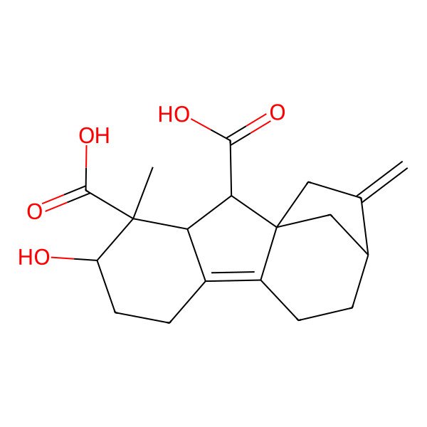2D Structure of 5-Hydroxy-4-methyl-13-methylidenetetracyclo[10.2.1.01,9.03,8]pentadec-8-ene-2,4-dicarboxylic acid