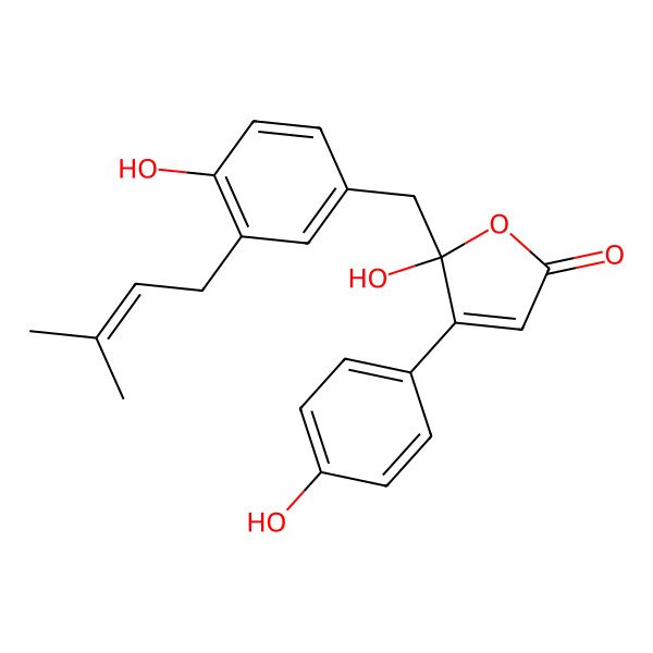 2D Structure of 5-Hydroxy-5-[[4-hydroxy-3-(3-methylbut-2-enyl)phenyl]methyl]-4-(4-hydroxyphenyl)furan-2-one