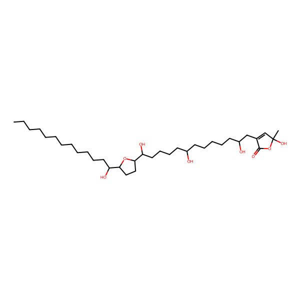 2D Structure of 5-Hydroxy-5-methyl-3-[2,8,13-trihydroxy-13-[5-(1-hydroxytridecyl)oxolan-2-yl]tridecyl]furan-2-one