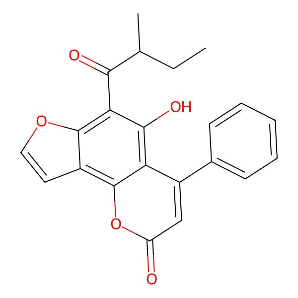2D Structure of 5-Hydroxy-6-(2-methylbutanoyl)-4-phenylfuro[2,3-h]chromen-2-one