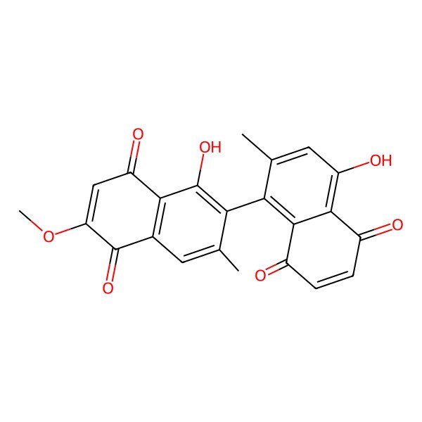 2D Structure of 5-Hydroxy-6-(4-hydroxy-2-methyl-5,8-dioxonaphthalen-1-yl)-2-methoxy-7-methylnaphthalene-1,4-dione