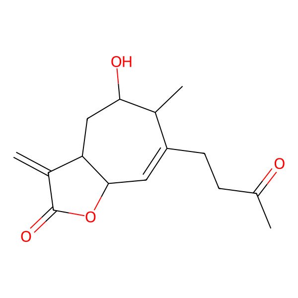 2D Structure of 5-hydroxy-6-methyl-3-methylidene-7-(3-oxobutyl)-4,5,6,8a-tetrahydro-3aH-cyclohepta[b]furan-2-one