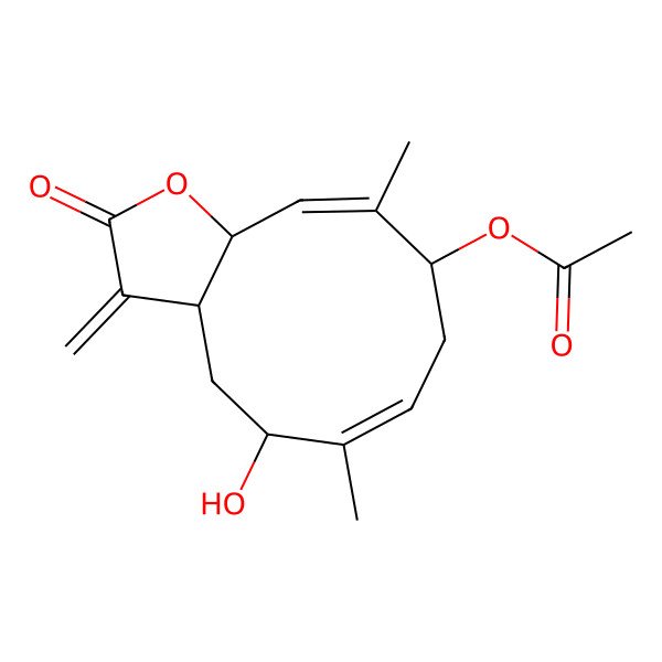 2D Structure of (5-Hydroxy-6,10-dimethyl-3-methylidene-2-oxo-3a,4,5,8,9,11a-hexahydrocyclodeca[b]furan-9-yl) acetate