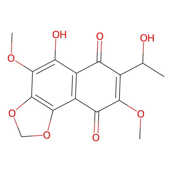 2D Structure of 5-hydroxy-7-[(1S)-1-hydroxyethyl]-4,8-dimethoxybenzo[g][1,3]benzodioxole-6,9-dione