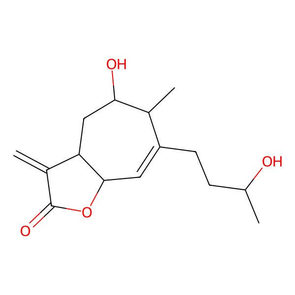2D Structure of 5-hydroxy-7-(3-hydroxybutyl)-6-methyl-3-methylidene-4,5,6,8a-tetrahydro-3aH-cyclohepta[b]furan-2-one
