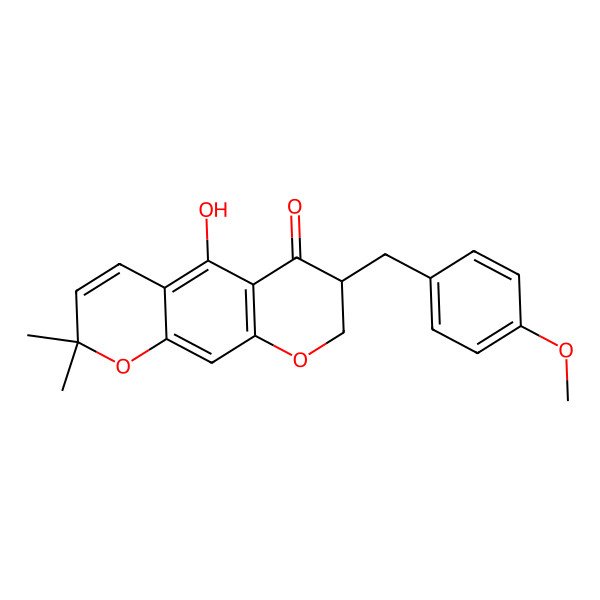 2D Structure of 5-Hydroxy-7-[(4-methoxyphenyl)methyl]-2,2-dimethyl-7,8-dihydropyrano[3,2-g]chromen-6-one