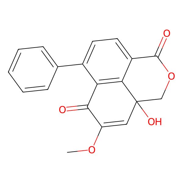2D Structure of 5-Hydroxy-7-methoxy-10-phenyl-3-oxatricyclo[7.3.1.05,13]trideca-1(13),6,9,11-tetraene-2,8-dione