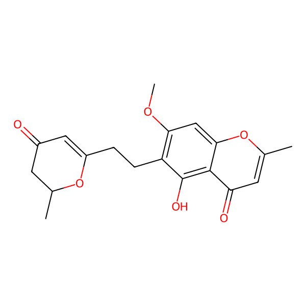 2D Structure of 5-hydroxy-7-methoxy-2-methyl-6-[2-[(2S)-2-methyl-4-oxo-2,3-dihydropyran-6-yl]ethyl]chromen-4-one