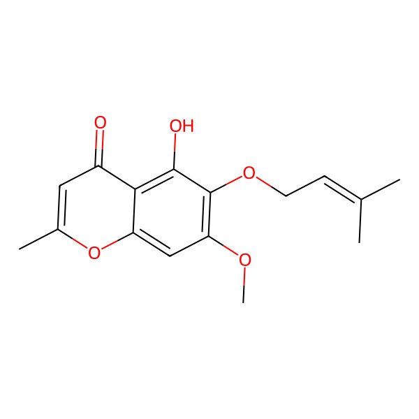 2D Structure of 5-hydroxy-7-methoxy-2-methyl-6-(3-methylbut-2-enyloxy)-4H-chromen-4-one