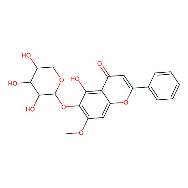 2D Structure of 5-hydroxy-7-methoxy-2-phenyl-6-[(2S,3R,4R,5S)-3,4,5-trihydroxyoxan-2-yl]oxychromen-4-one