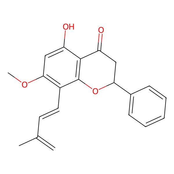 2D Structure of 5-Hydroxy-7-methoxy-8-(3-methylbuta-1,3-dienyl)-2-phenyl-2,3-dihydrochromen-4-one