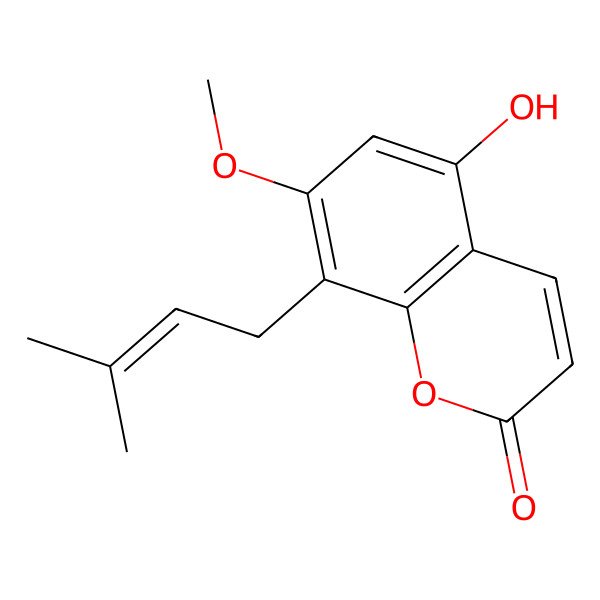 2D Structure of 5-Hydroxy-7-methoxy-8-prenyl-coumarin