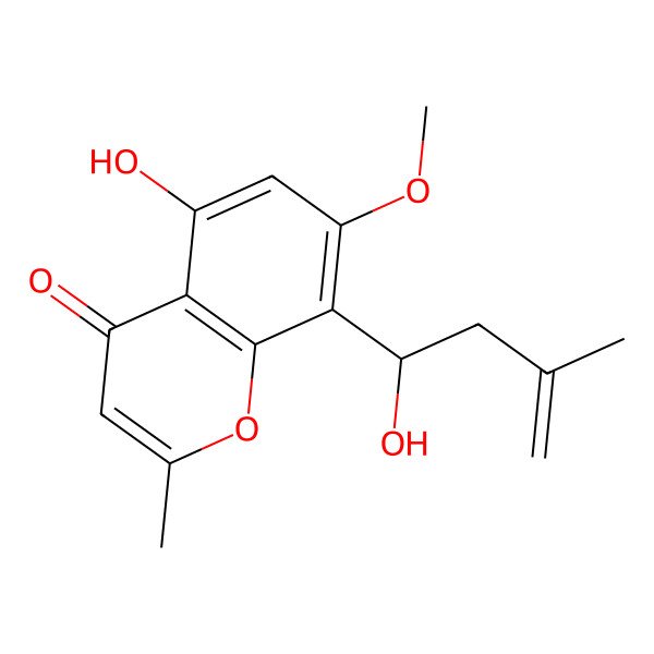 2D Structure of 5-hydroxy-8-[(1S)-1-hydroxy-3-methylbut-3-enyl]-7-methoxy-2-methylchromen-4-one