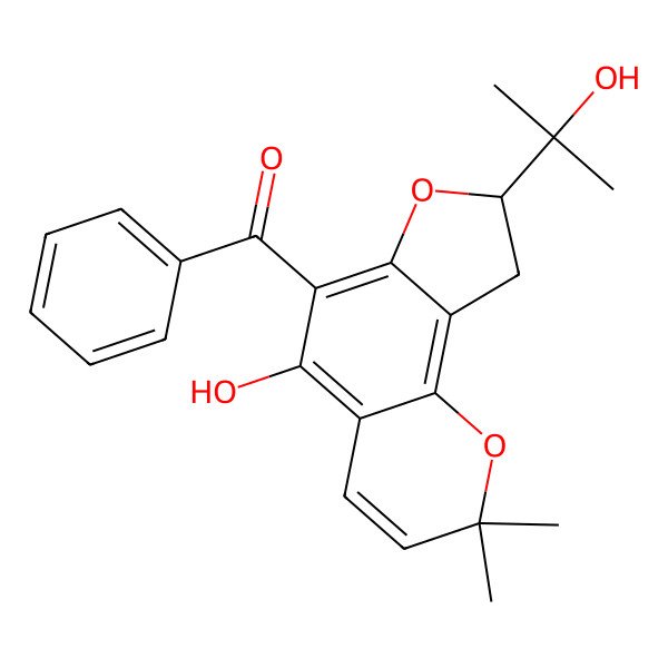 2D Structure of [5-Hydroxy-8-(2-hydroxypropan-2-yl)-2,2-dimethyl-8,9-dihydrofuro[2,3-h]chromen-6-yl]-phenylmethanone